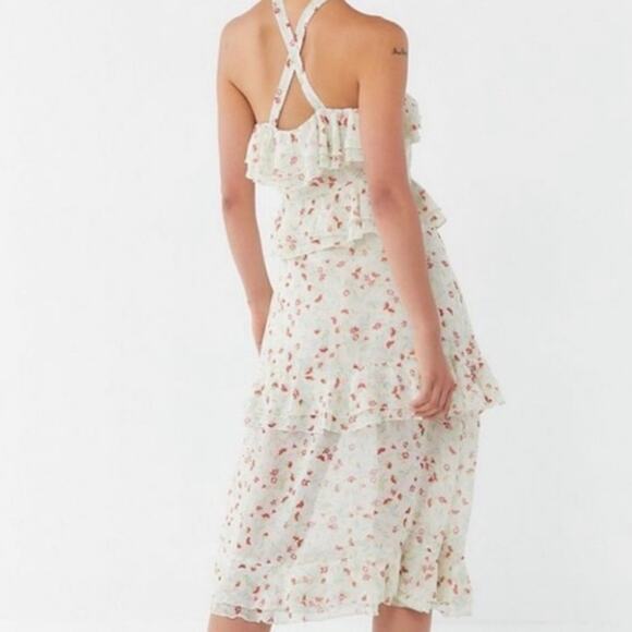 NWT Urban Outfitters Sacramento Tiered Ruffle Halter Midi Dress Floral Boho - Picture 4 of 13